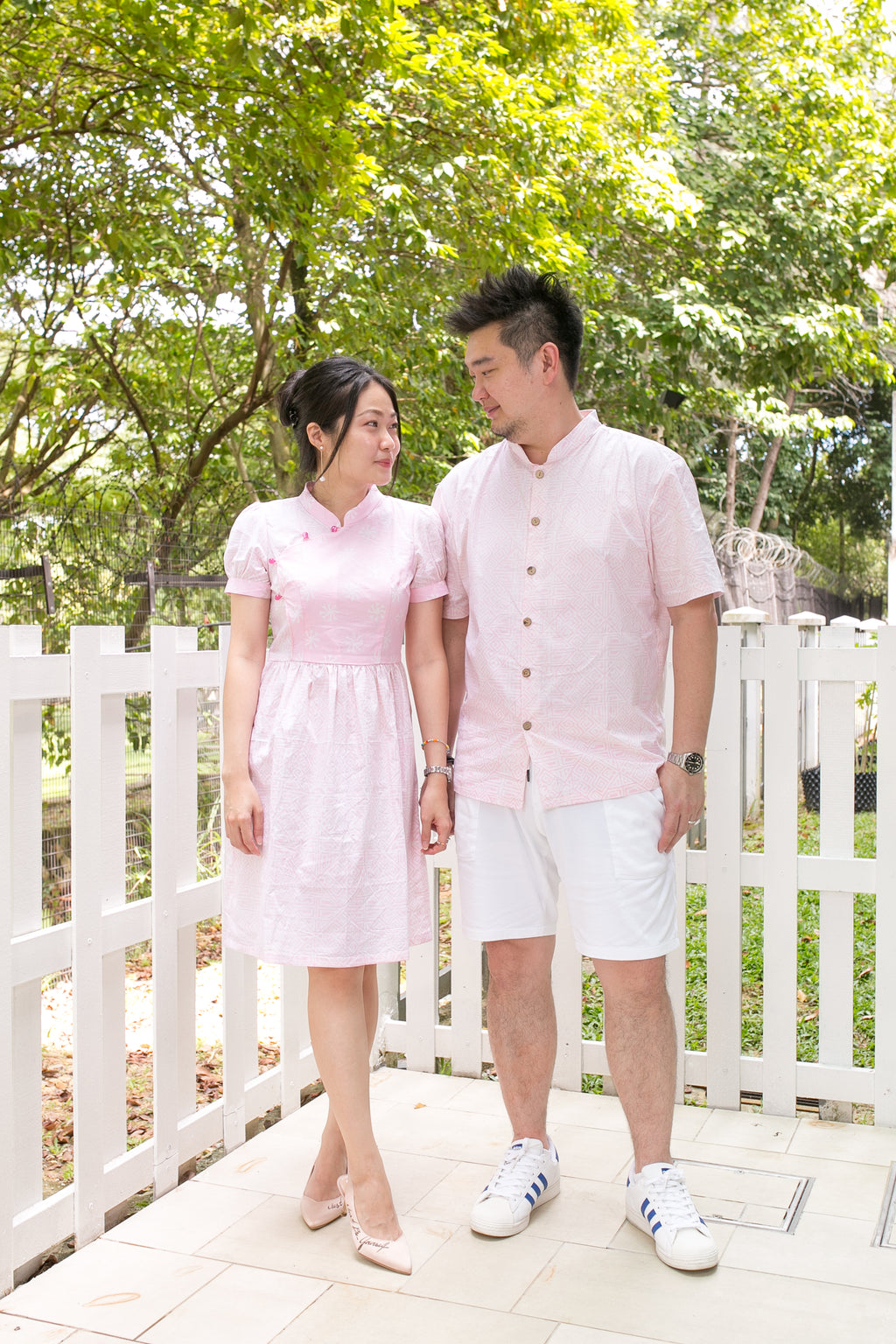 Chinese New Year Batik Mandarin Men Shirt (Pink)
