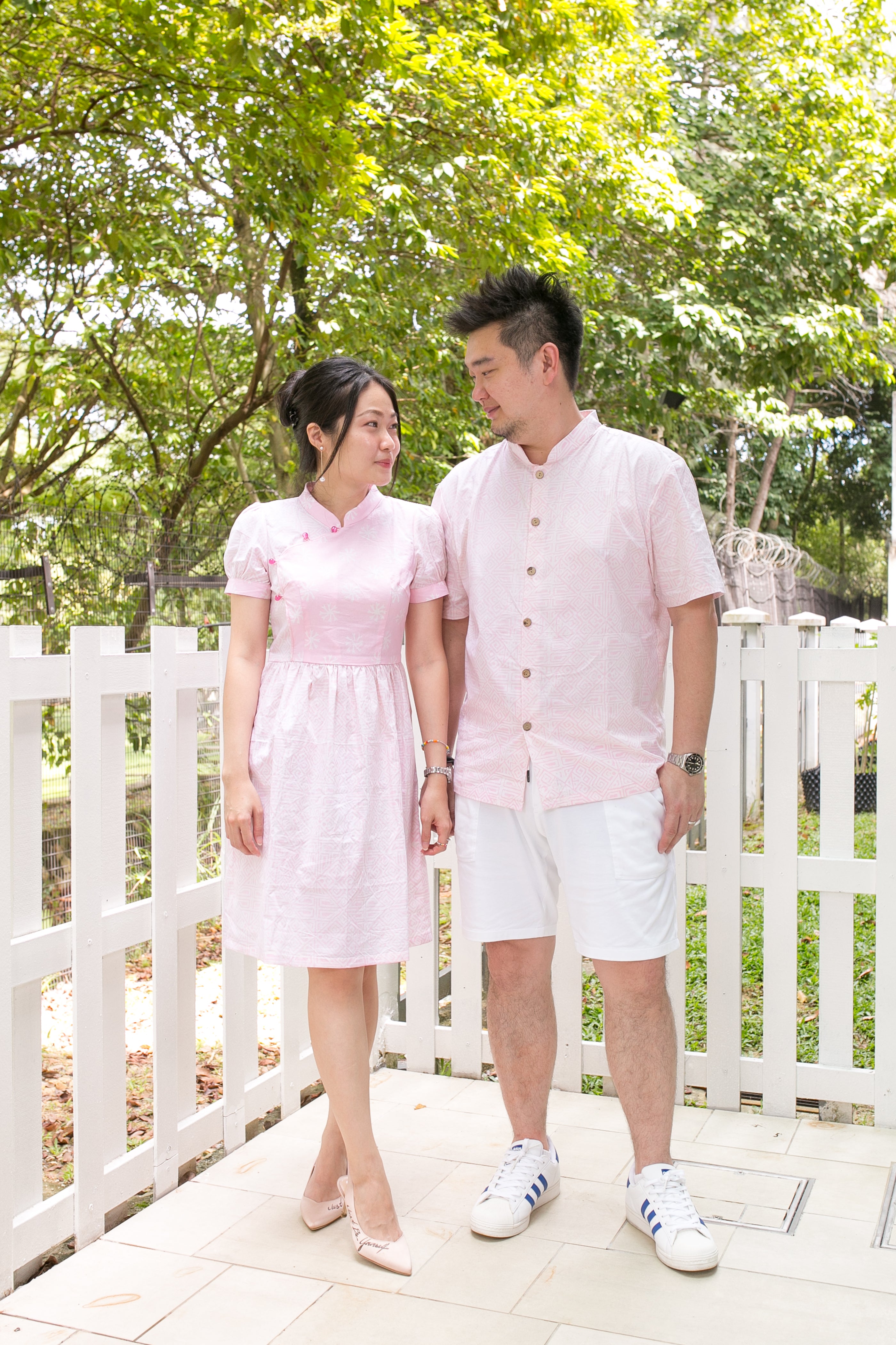 Chinese New Year Batik Mandarin Men Shirt (Pink)