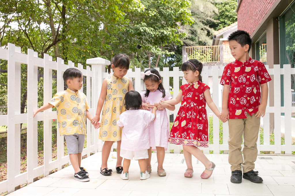 Chinese New Year Batik Boy Mandarin Shirt (Yellow Kawung)