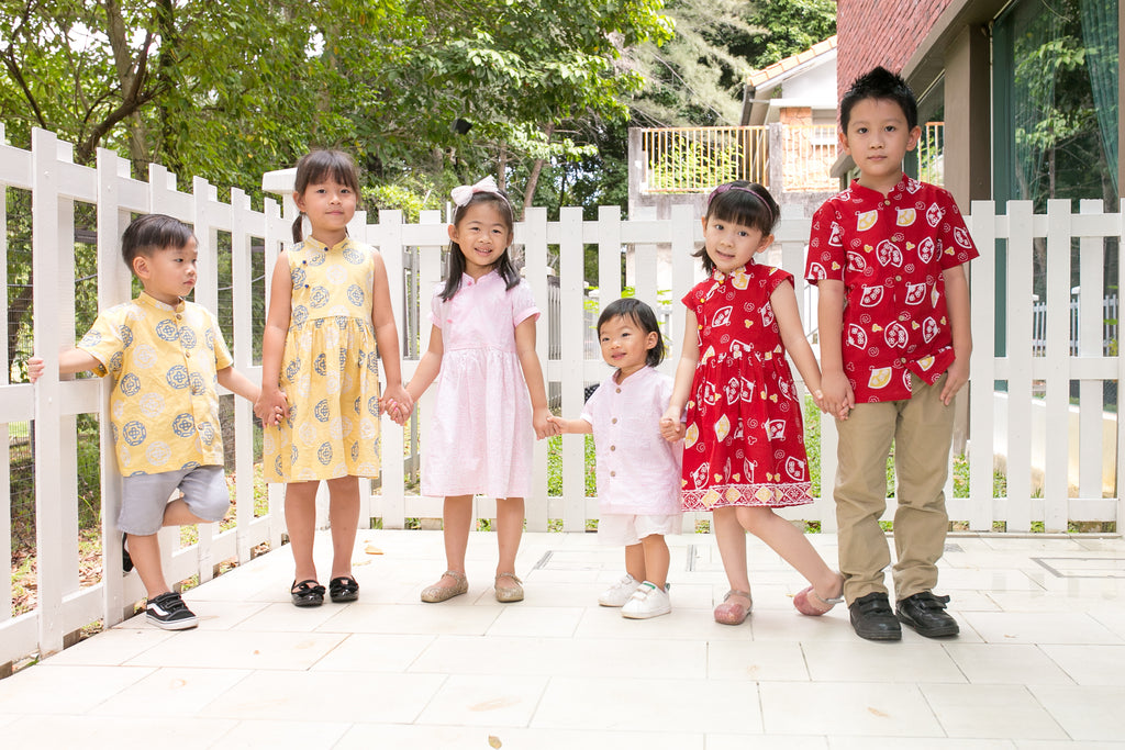 Chinese new year modern batik cheongsam kids dress (Red Kipas)