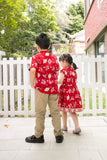 Chinese New Year Batik Boy Mandarin Shirt (Red Kipas)