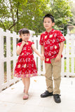 Chinese New Year Batik Boy Mandarin Shirt (Red Kipas)