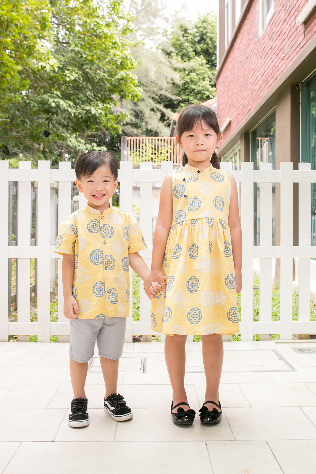 Chinese New Year Batik Boy Mandarin Shirt (Yellow Kawung)