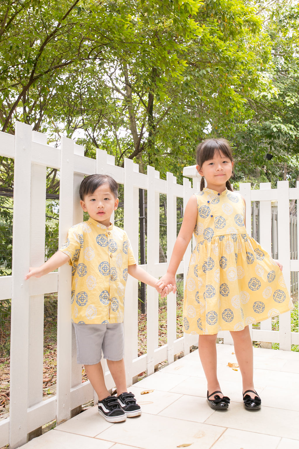 Chinese New Year Batik Boy Mandarin Shirt (Yellow Kawung)