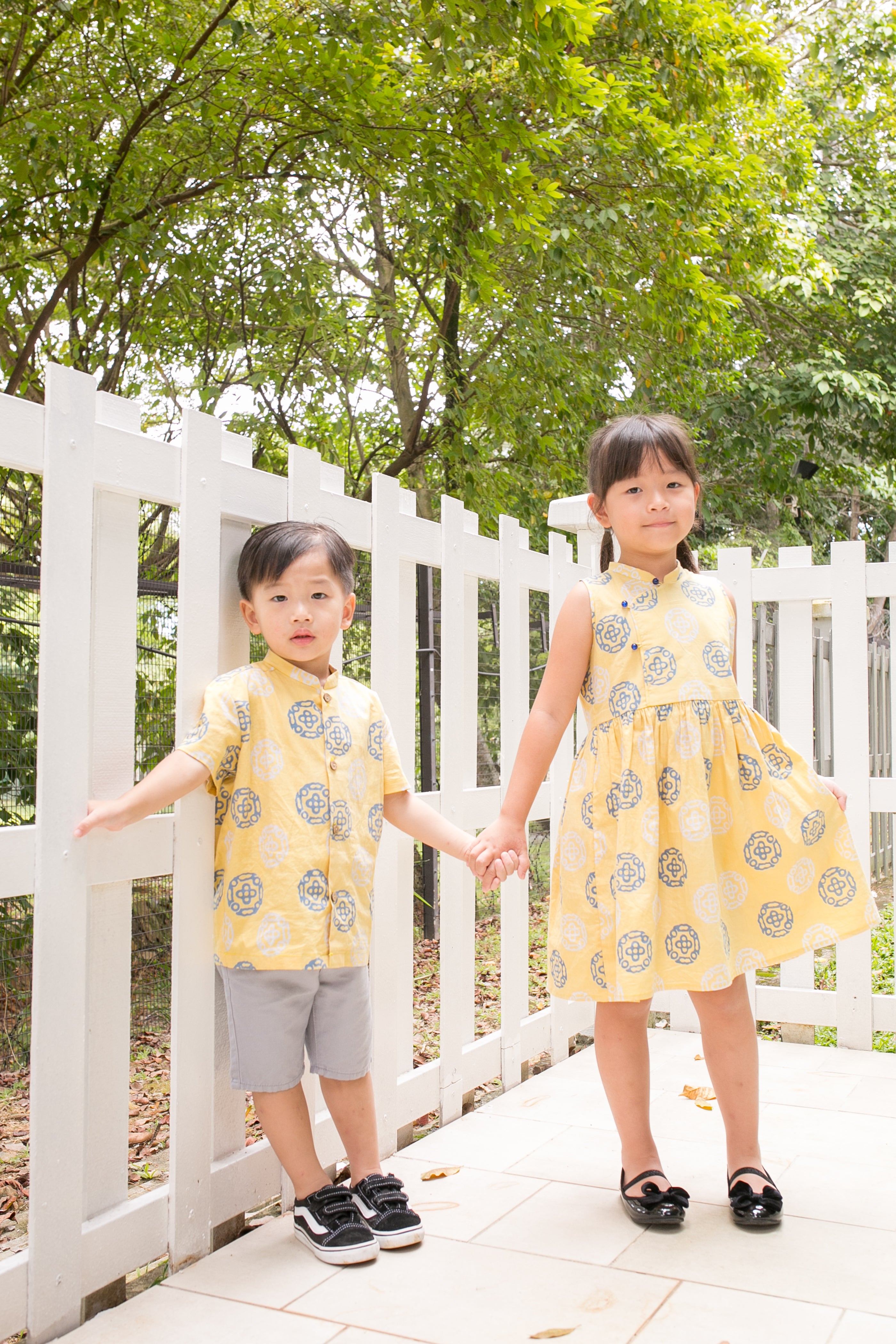 Chinese New Year Batik Boy Mandarin Shirt (Yellow Kawung)