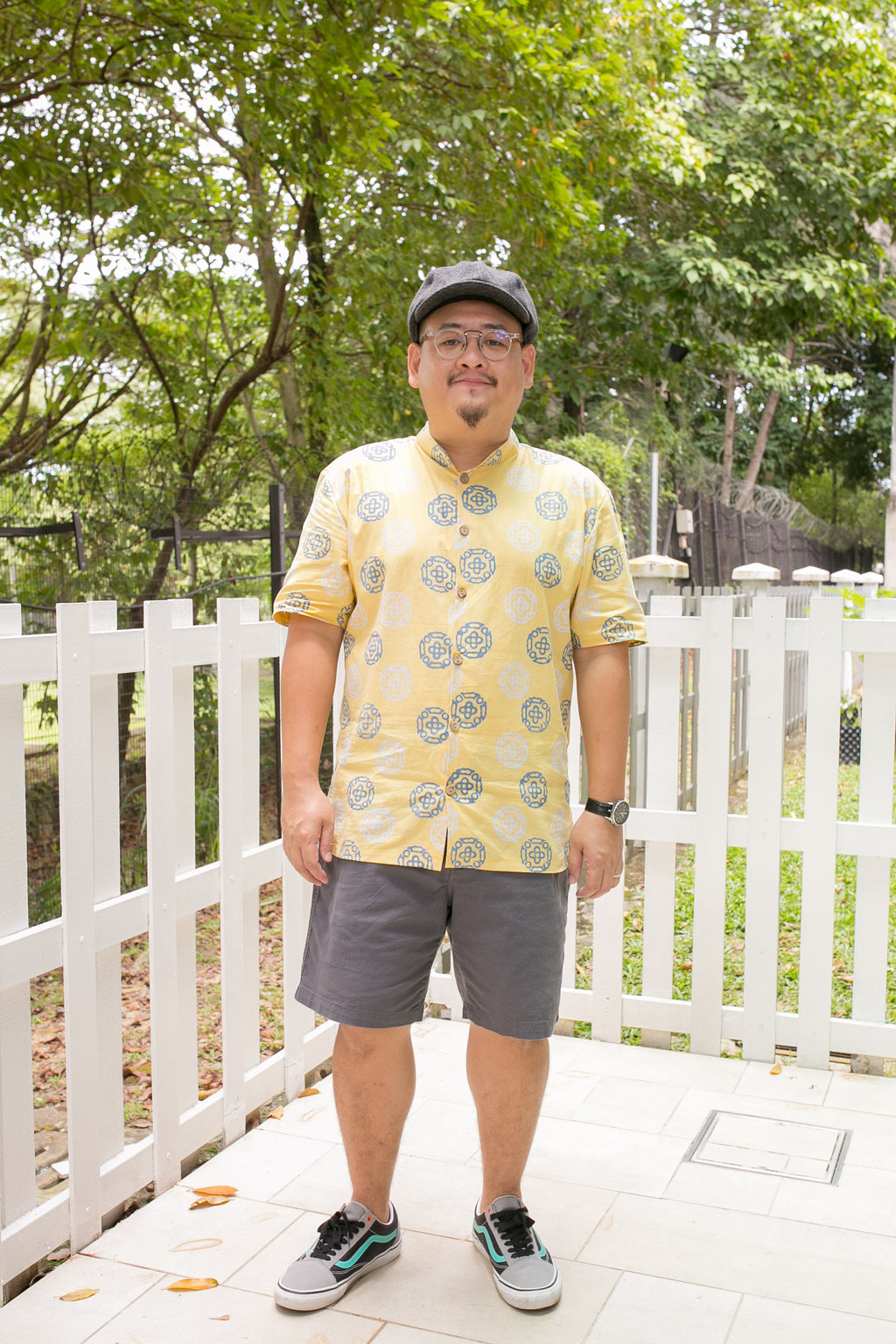 Chinese New Year Batik Mandarin Men Shirt (Yellow)