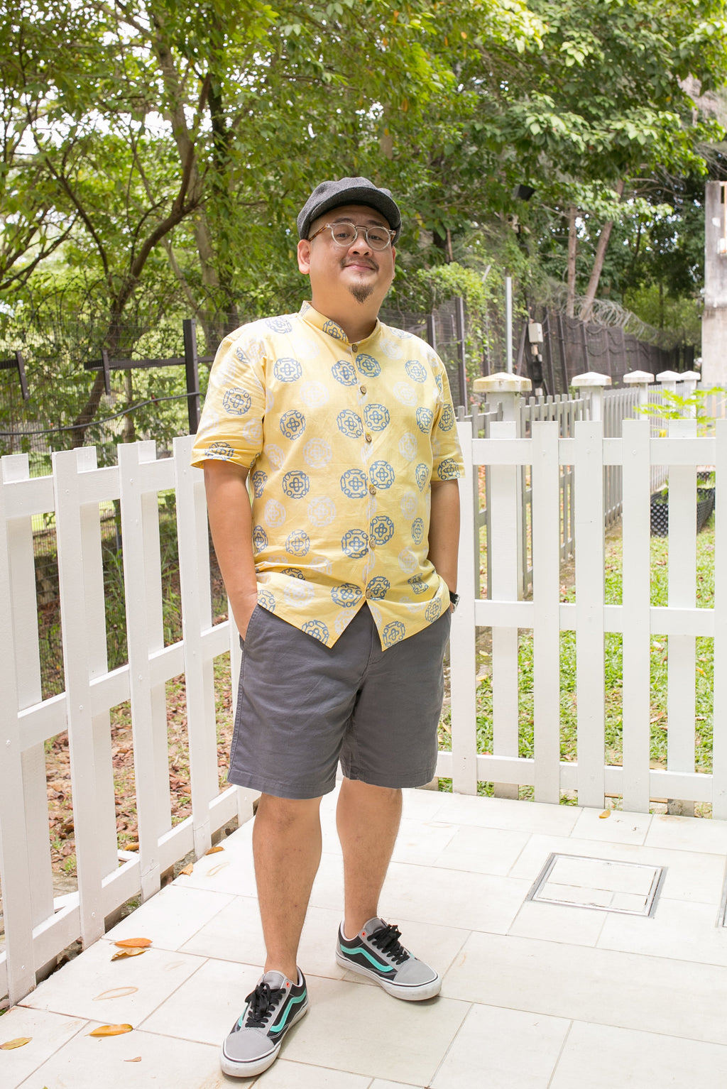 Chinese New Year Batik Mandarin Men Shirt (Yellow)