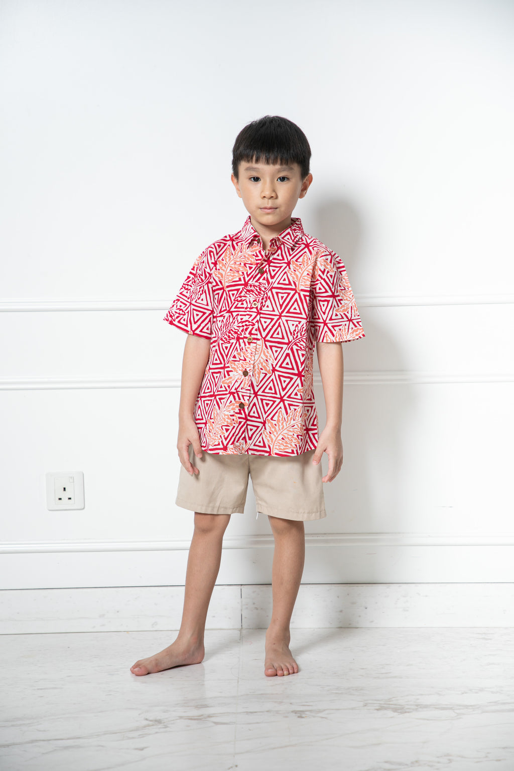 Chinese New Year 2024 Batik Boy Shirt (Red Leaf)