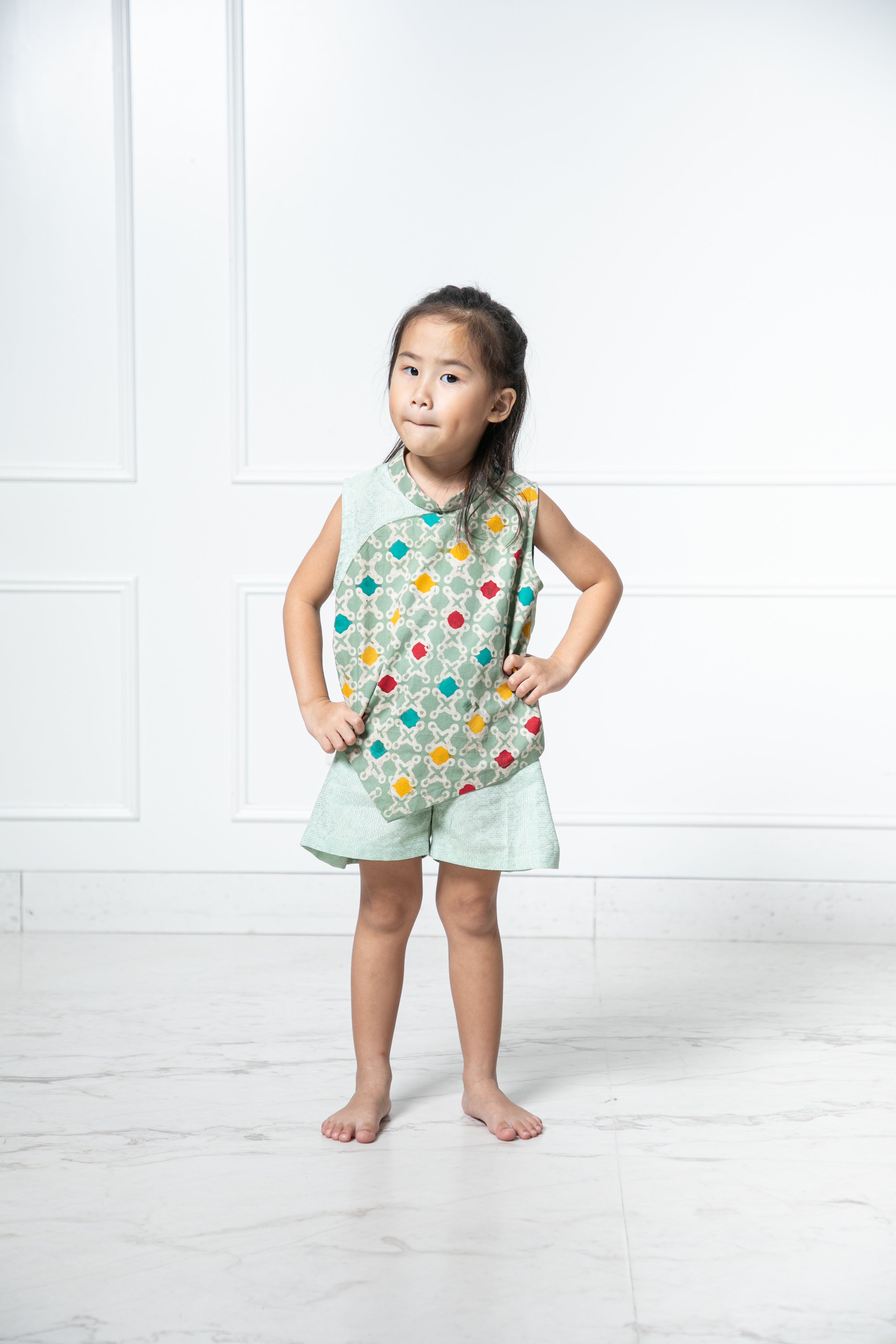 Classy matching girl batik set (Green)