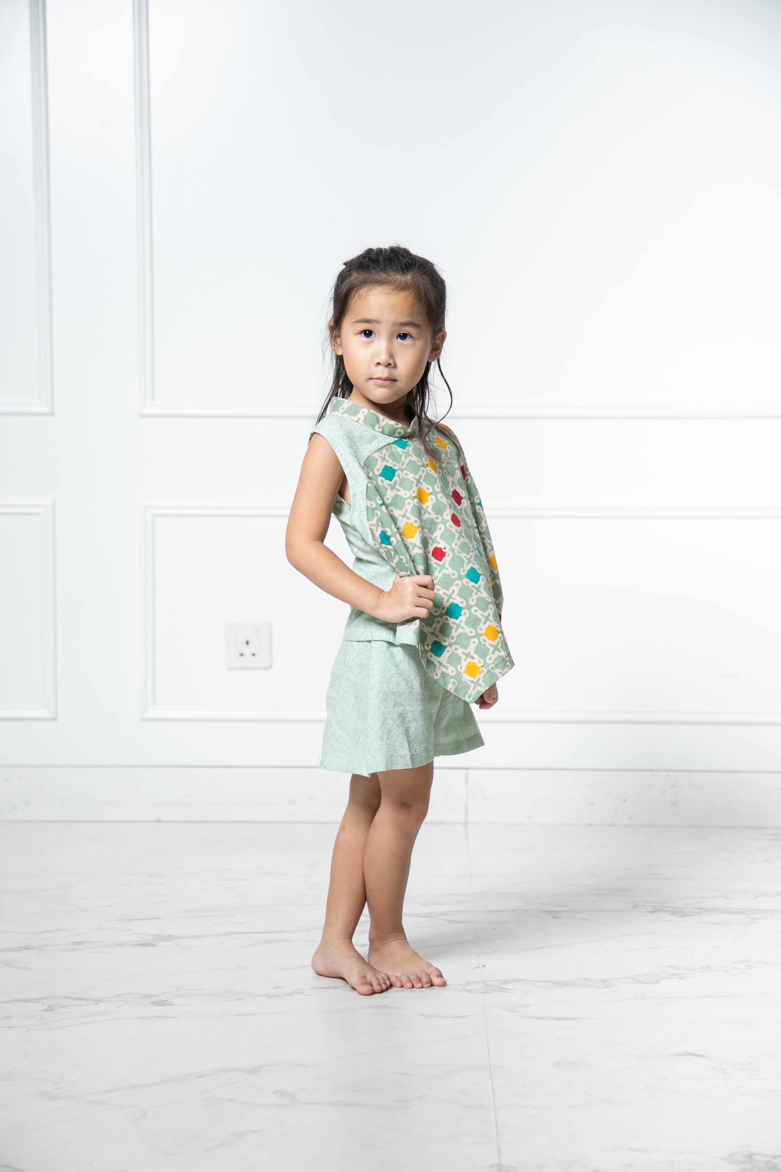 Classy matching girl batik set (Green)