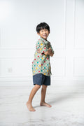 Chinese New Year 2024 Batik Boy Shirt (Green Kawung)