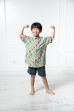 Chinese New Year 2024 Batik Boy Shirt (Green Kawung)