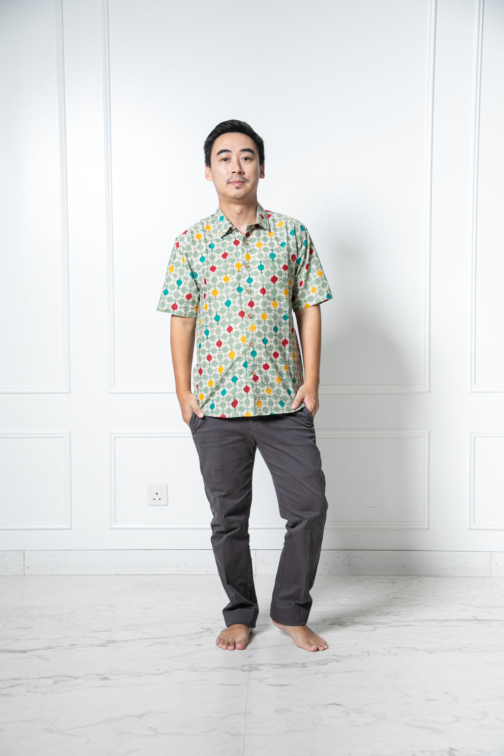 Chinese New Year 2024 Batik Men Shirt (Green Kawung)