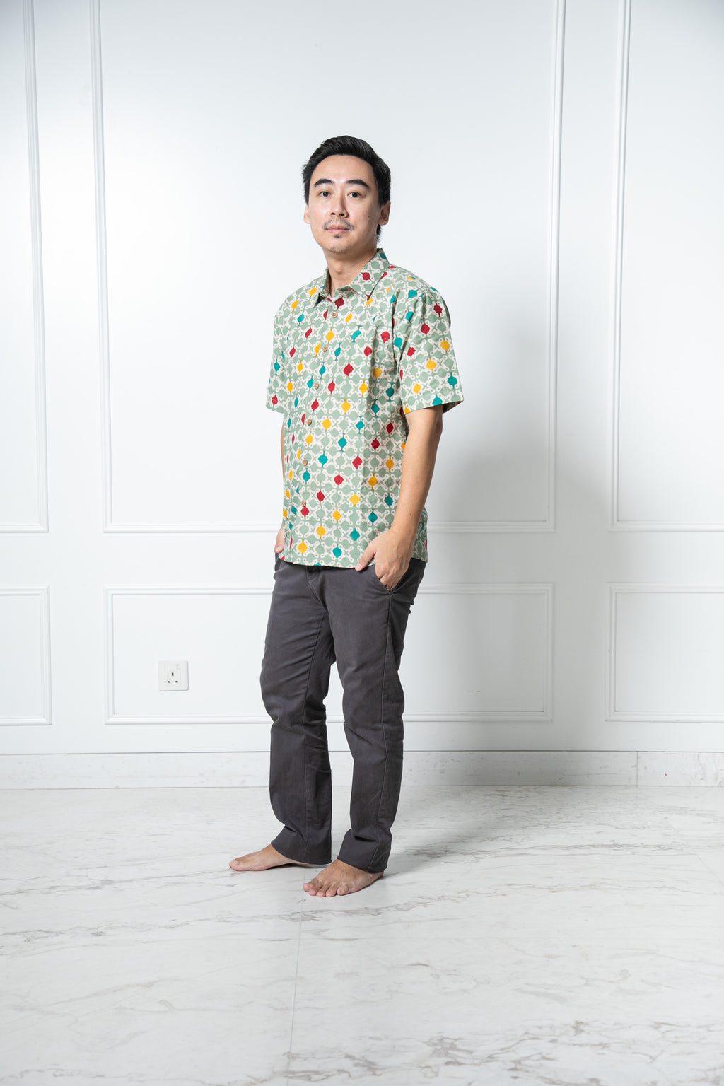 Chinese New Year 2024 Batik Men Shirt (Green Kawung)