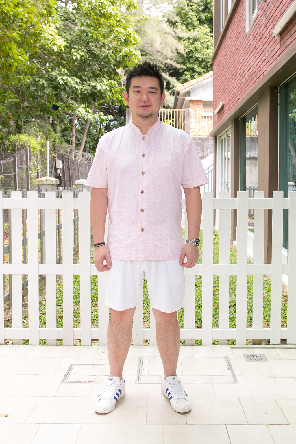 Chinese New Year Batik Mandarin Men Shirt (Pink)