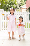 Chinese new year modern batik cheongsam kids dress (Pink Geometry)