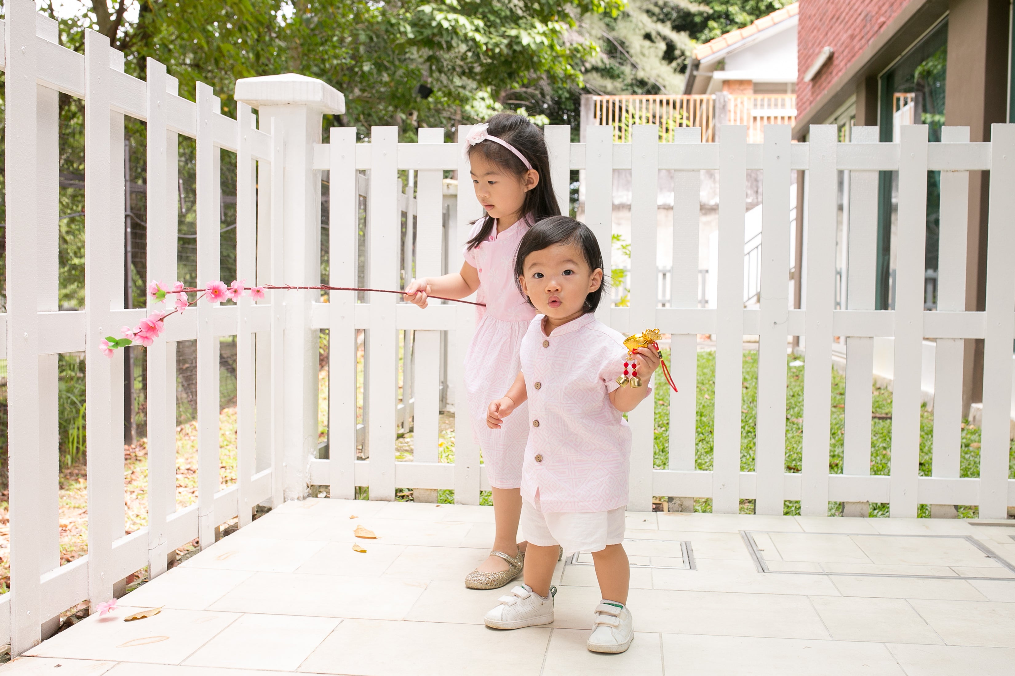 Chinese New Year Batik Boy Mandarin Shirt (Pink)