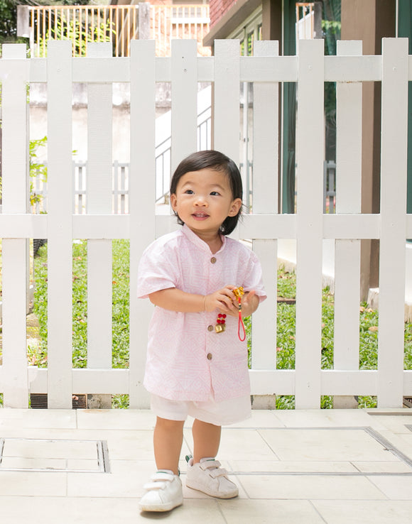 Chinese New Year Batik Boy Mandarin Shirt (Pink)
